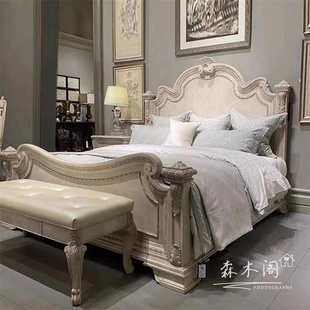 美式床轻奢art实木雕刻1.8米双人床法式复古做旧复兴印记雕花婚床