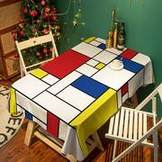 蒙德里安几何格子小方格桌布，防水客厅茶几垫北欧风，学生电脑桌台布
