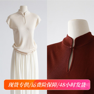新中式立领天丝薄款针织衫设计感复古飞飞袖气质款修身显瘦上衣女
