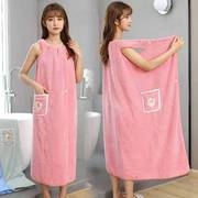 浴巾家用女可穿可裹巾非纯棉吸水夏大人(夏大人，)浴裙高级抹胸浴袍2021
