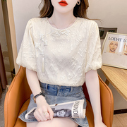 夏季新中式国风短袖雪纺衬衫，女夏装2024年别致高级感时尚小衫
