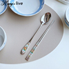 韩国SMF英式玫瑰花束18-10不锈钢勺子筷子咖啡勺水果叉韩式餐具