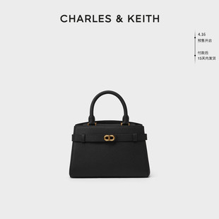 CHARLES＆KEITH春夏女包CK2-50160102中号金属扣带饰手提凯莉包