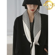 高级感黑白条纹丝巾，女春秋季围巾90方巾法式70领巾洋气披肩