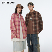 EPTISON复古拼色格子衬衫春秋流苏高级设计感小众长袖外套男女