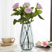 欧式创意大号玻璃花瓶透明水培，富贵竹百合竖条花瓶客厅插花摆件