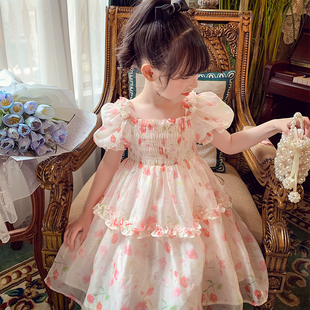 女童雪纺连衣裙夏装2024洋气，儿童法式裙子，大童时髦女孩公主裙