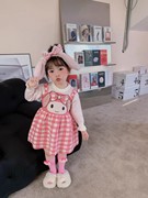 2023秋冬女童粉色格子连衣裙宝宝可爱针织裙儿童女孩米乐蒂连衣裙