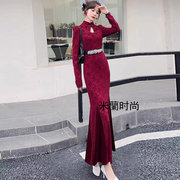 新中式女装设计感小众绝美小裙子高级复古丝绒高端连衣裙奢华大牌