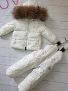 冬季俄罗斯宝宝羽绒服加厚上衣背带裤套装户外滑雪服男女童貉子毛
