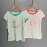 6C2 外贸儿童纯棉短袖T恤 夏季4-16岁女童拼色圆领打底衫