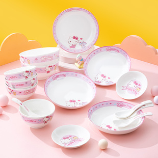 hellokitty碗碟套装可爱好看的陶瓷，餐具凯蒂猫家用创意碗盘子组合