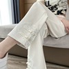 新中式直筒裤女春夏季薄款小个子刺绣国风白色八九分西装休闲裤子