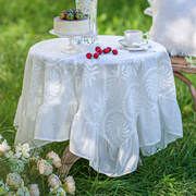 圆桌布法式纳米防水蕾丝绣花餐桌布白色茶几布氛围感野餐布圆台布