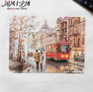 法国dmc绣线十字绣套件，客厅挂画fj2793雨中城市，14ct印花风景