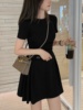 gg。欧洲站2024法式赫本风收腰显瘦黑色，短裙小个子气质连衣裙