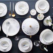 餐具套装景德镇陶瓷60头轻奢釉中彩欧式碗碟盘家用结婚会所瓷器