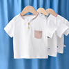 宝宝棉麻上衣短袖t恤衫婴儿，男女儿童半袖，纯棉夏装韩版洋气白色