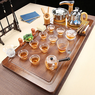 玻璃功夫茶具套装家用平板茶盘实木全自动一体烧水茶台整套电茶炉