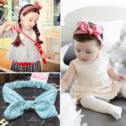 2015韩版公主宝宝格子条纹发带儿童可爱兔耳朵弹力圆点头带