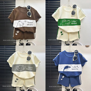 2024儿童短袖套装条纹，女童男童t桖夏季宝宝，婴儿衣服韩版童装
