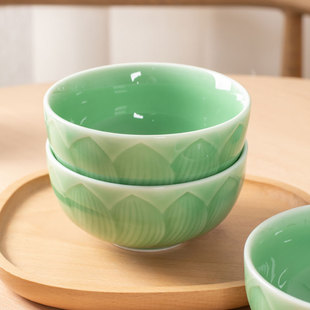陶瓷碗家用中式5英寸米饭碗2024高颜值创意莲花浮雕青瓷餐具