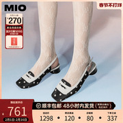 MIO米奥2023夏季英伦风方头低跟浅口时装凉鞋复古时髦后空凉鞋女