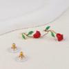 青岛外贸创意珐琅彩釉玫瑰花，ks耳饰绿树叶设计点缀感耳环轻奢高级