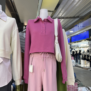 2022年春季小清新森系韩国东大门甜美长袖Polo领开衫短款套头卫衣