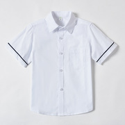儿童短袖白衬衫袖口黑边夏口袋半袖纯棉中小学生校服男孩白色衬衣