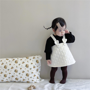 韩版秋冬装婴儿衣服洋气爱心夹棉长袖包屁衣女宝宝可爱吊带公主裙