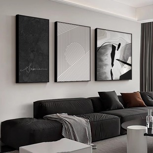 现代简约抽象客厅装饰画，艺术黑白沙发，背景墙壁画高级感轻奢挂画