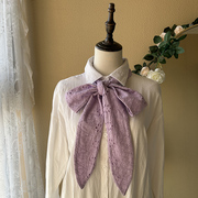 紫色棉蕾丝飘带腰带领结两用手打蝴蝶结刺绣镂空甜美可爱女生