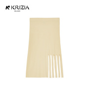 K KRIZIA2022秋季黄色设计感镂空流苏性感包臀裙针织半裙