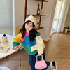 2022秋冬韩版女童几何图案毛衣洋气儿童彩色拼接针织上衣外套