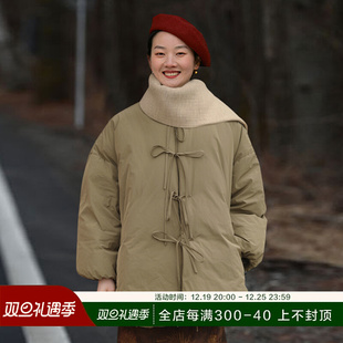 新中式超蓬松系带加厚圆领羽绒服女 流苏95白鸭绒军绿文艺短外套