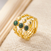 埃及宫廷古风s925银天然翡翠三层叠，戴指环(戴指环，)小众设计感绿宝石戒指女