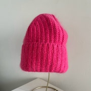白色芭比粉色女士兔毛毛线帽针织帽保暖冬季洋气韩版显脸小加厚潮
