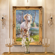 手绘马到成功玄关油画生肖马客厅装饰画欧式挂画大幅走廊动物竖版