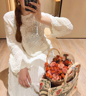 KOGIRL 唯美镂空白色百搭气质上衣2023春夏韩版博主长袖防晒罩衫