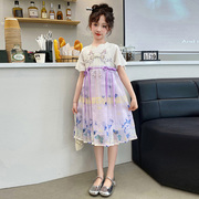 新中式女童汉服夏季连衣裙小女童夏天穿的公主，裙儿童短袖薄纱裙子