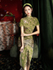 绿色旗袍2023年改良复古中国风日常短袖连衣裙长款高级感气质
