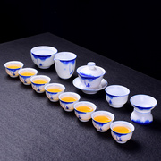德化白瓷玉泥青花手绘陶瓷功夫茶具套装家用简约喝茶泡茶器茶碗