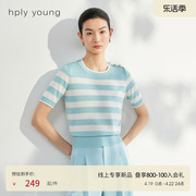 线上hply young夏季女条纹小香风短袖多巴胺针织衫