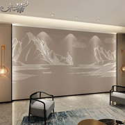 新中式抽象山水壁画电视背景墙壁纸，客厅沙发墙纸影视墙纸卧室墙布