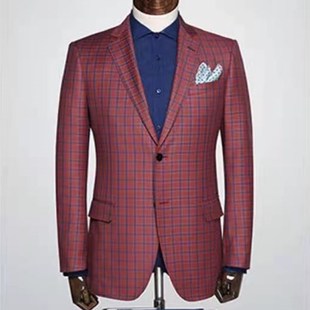 男士西服铁锈红色大格子元素，英国多美羊毛，面料英伦风时尚百搭高定