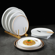 创意欧式密胺西餐盘牛排盘子网红餐具塑料白色圆形浅盘子平盘商用