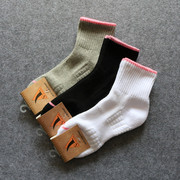 5双女士加厚毛巾底袜子中筒纯色棉格子条纹户外跑步羽毛球袜