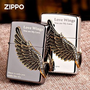 zippo打火机韩版爱情之翼镜面，黑冰天使之翼送男士礼物