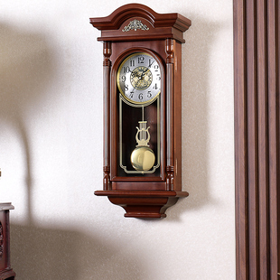 汉时欧式挂钟钟表客厅实木创意装饰音乐报时挂表复古摇摆时钟HP67